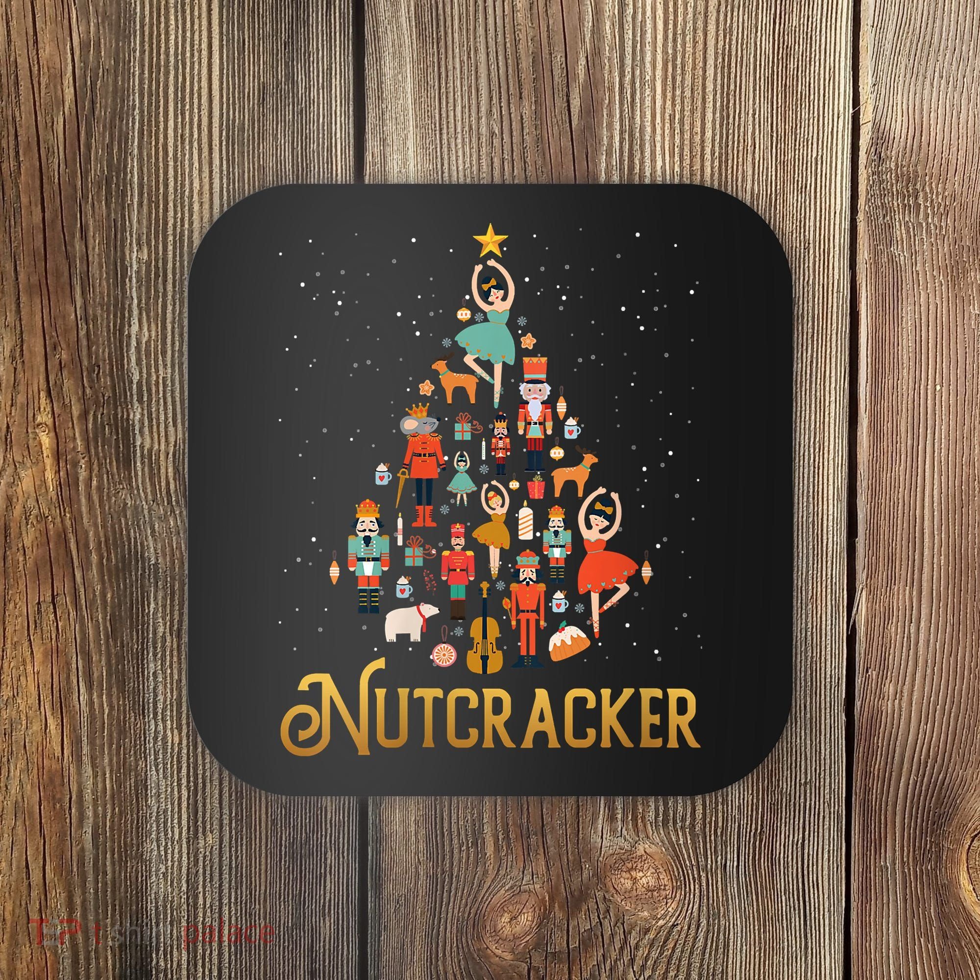 Retro Nutcracker Tree Ballet Dance Family Christmas Pajama Coaster