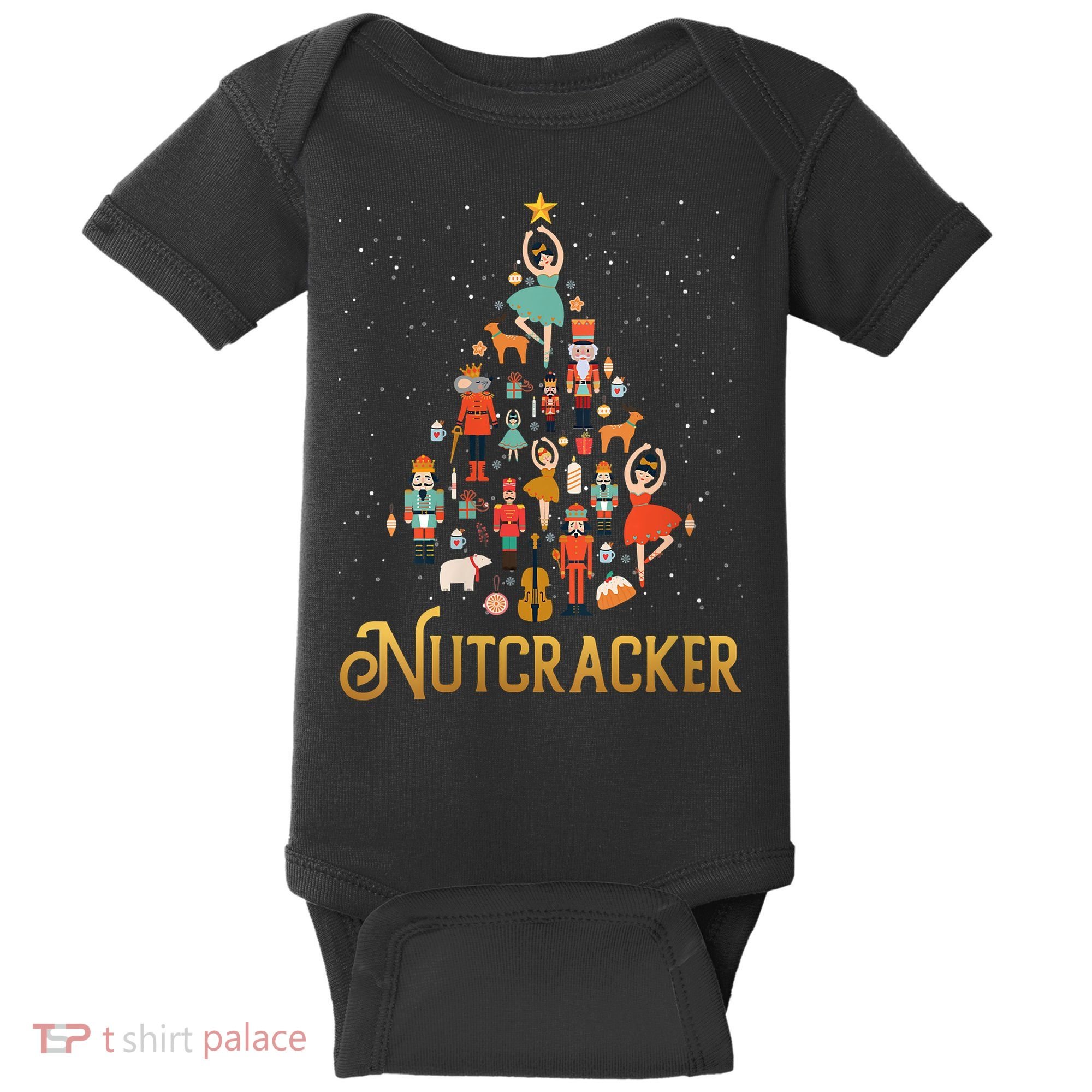Retro Nutcracker Tree Ballet Dance Family Christmas Pajama Baby Bodysuit