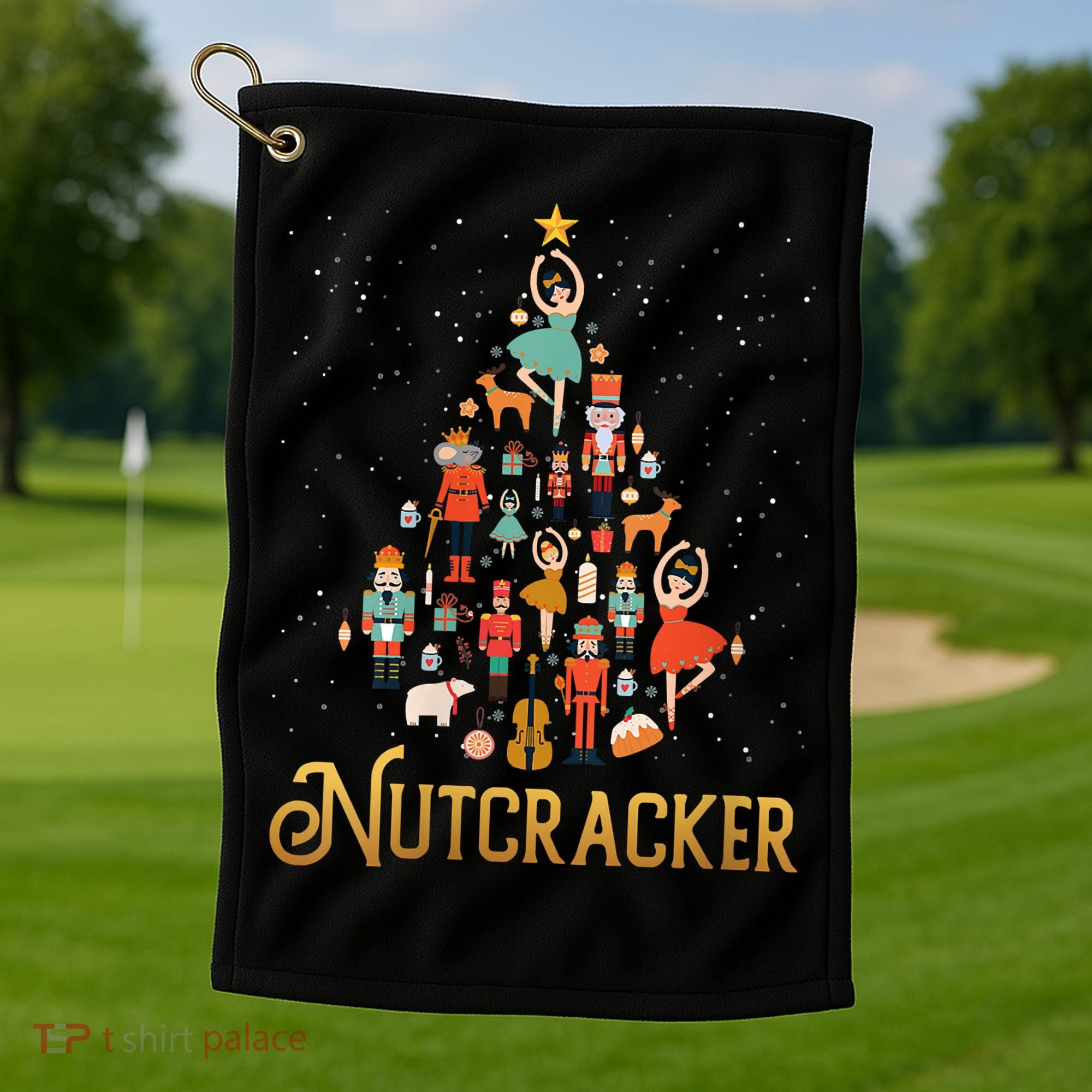 Retro Nutcracker Tree Ballet Dance Family Christmas Pajama Golf Towel