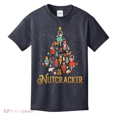 Retro Nutcracker Tree Ballet Dance Family Christmas Pajama Kids T-Shirt