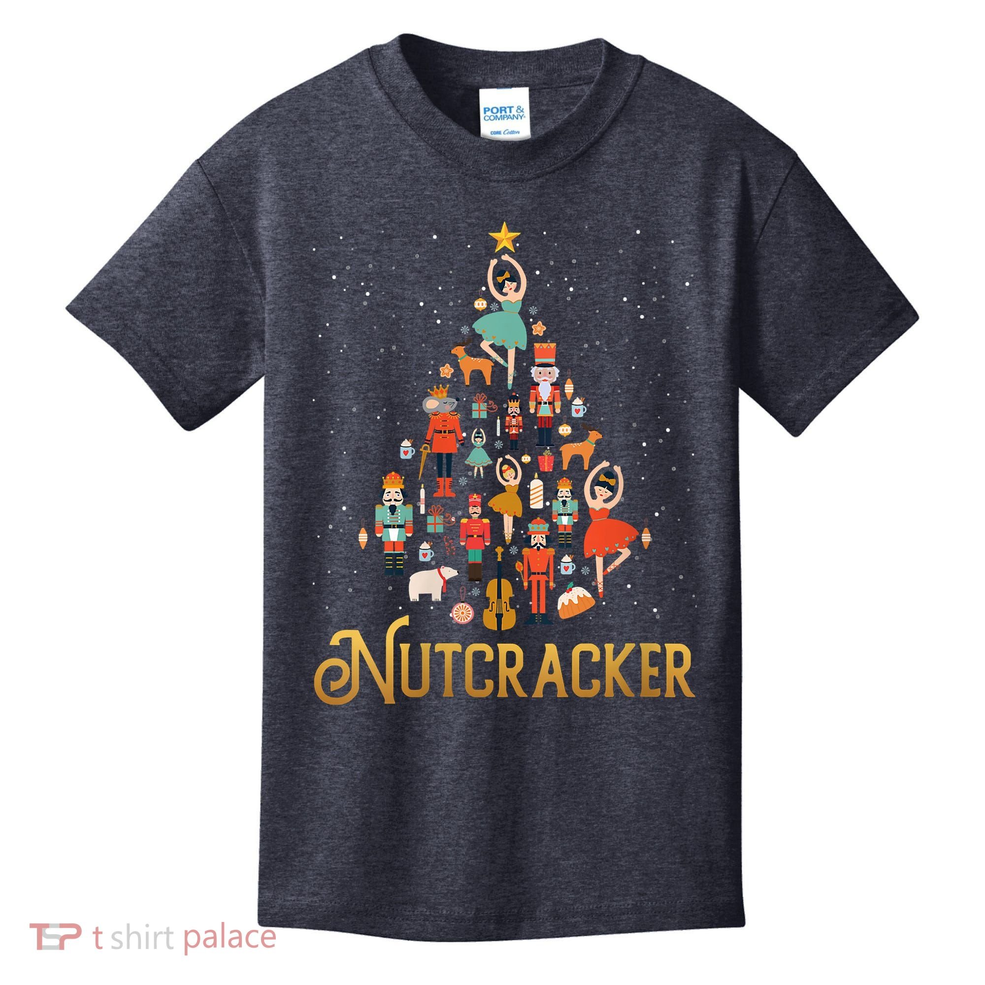 Retro Nutcracker Tree Ballet Dance Family Christmas Pajama Kids T-Shirt