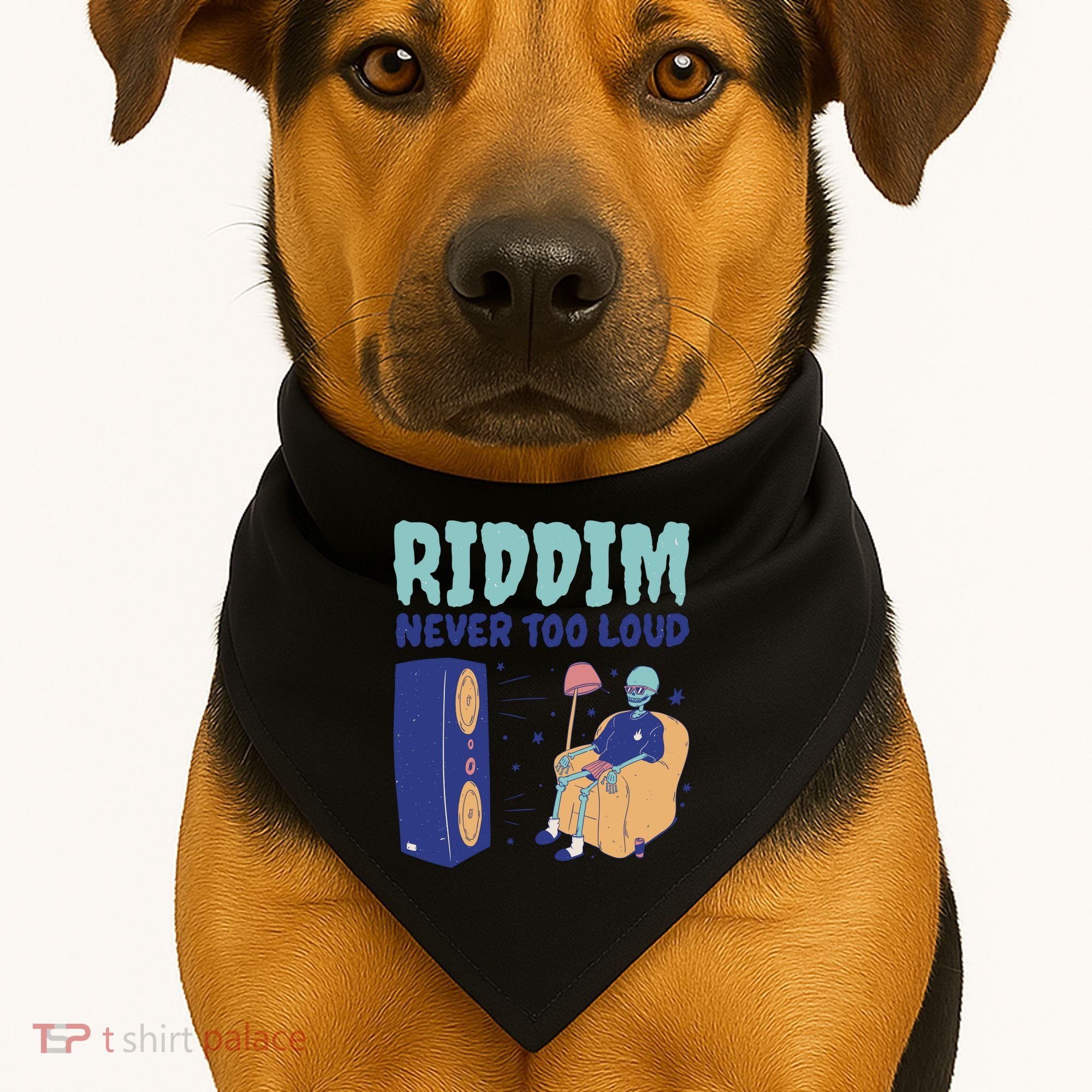 Riddim Never Too Loud Funny Dubstep Skeleton Gift USA-Made Doggie Bandana