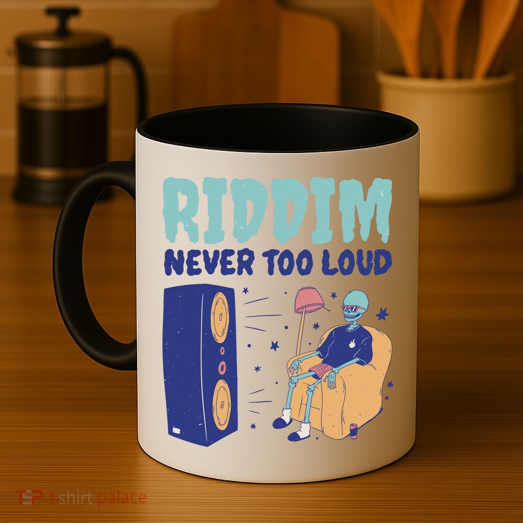 Riddim Never Too Loud Funny Dubstep Skeleton Gift Coffee Mug