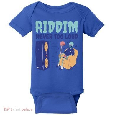 Riddim Never Too Loud Funny Dubstep Skeleton Gift Baby Bodysuit