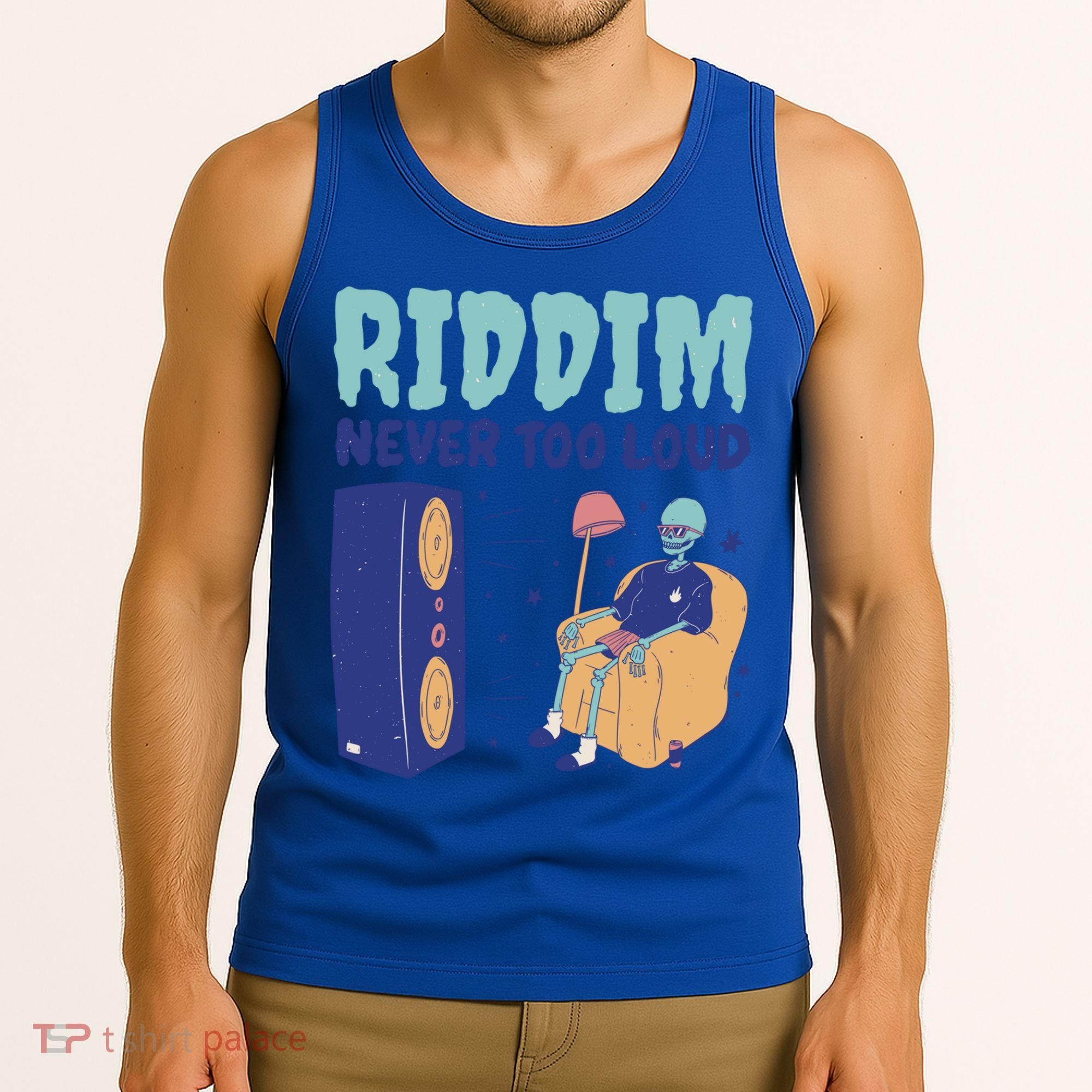 Riddim Never Too Loud Funny Dubstep Skeleton Gift Tank Top