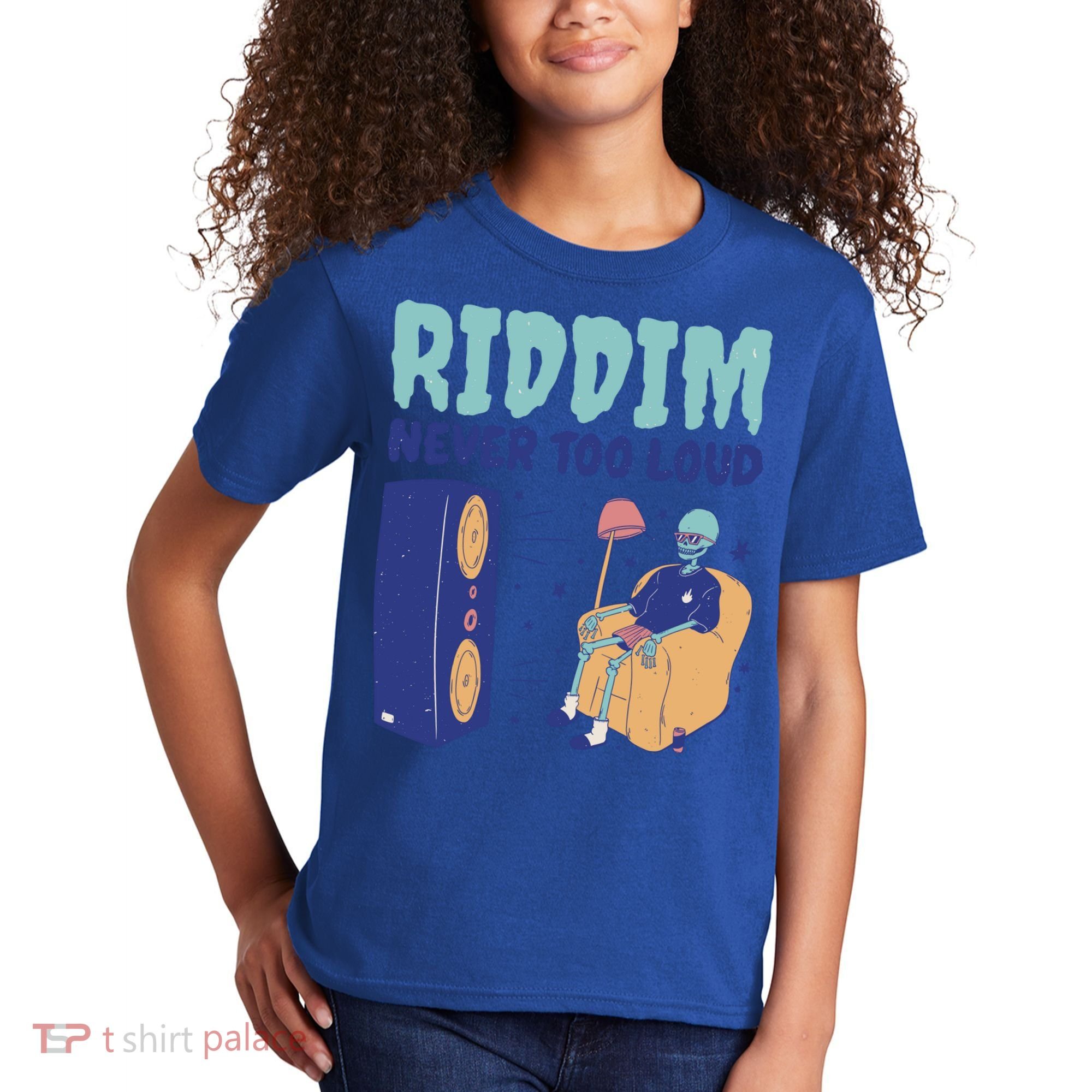 Riddim Never Too Loud Funny Dubstep Skeleton Gift Kids T-Shirt