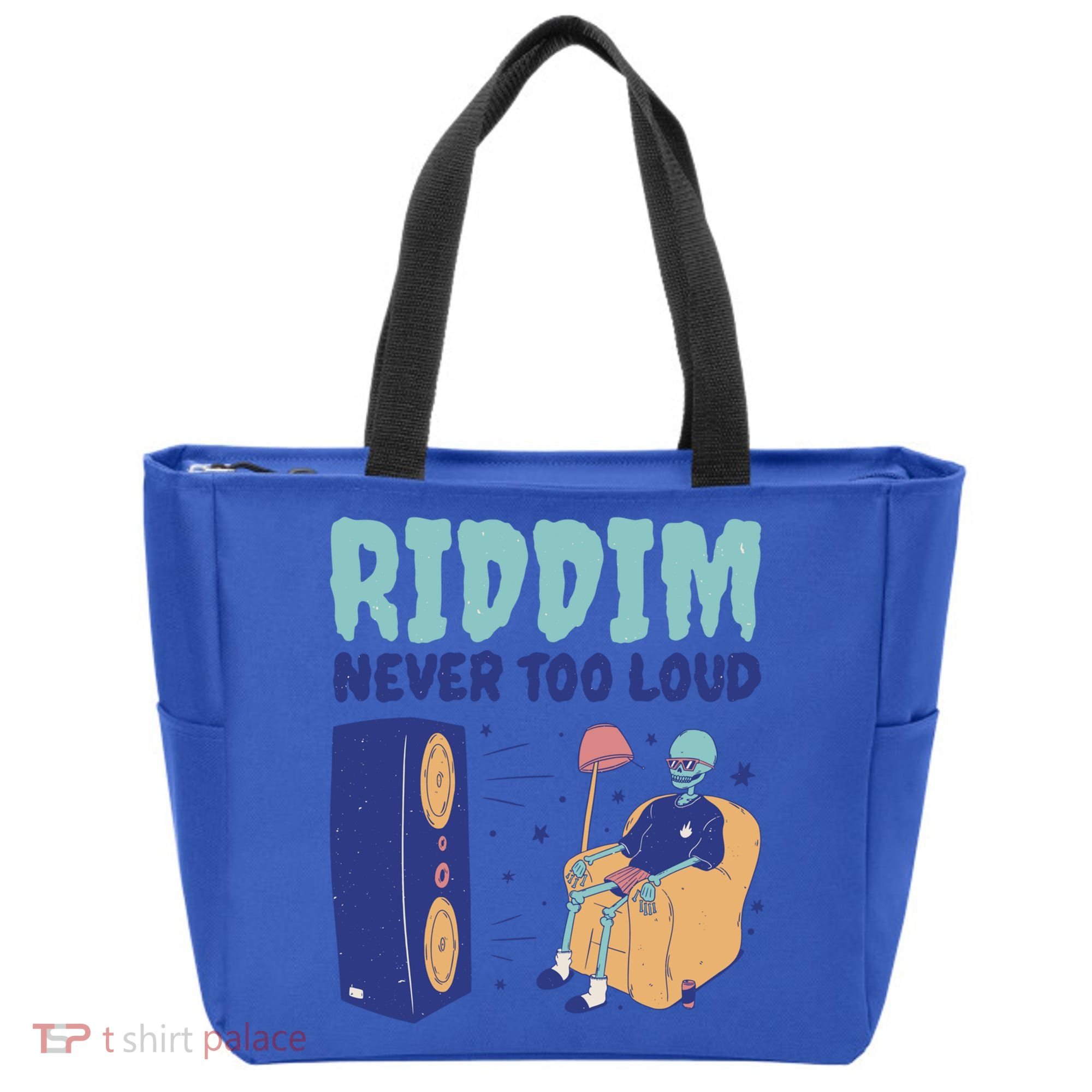 Riddim Never Too Loud Funny Dubstep Skeleton Gift Tote Bag