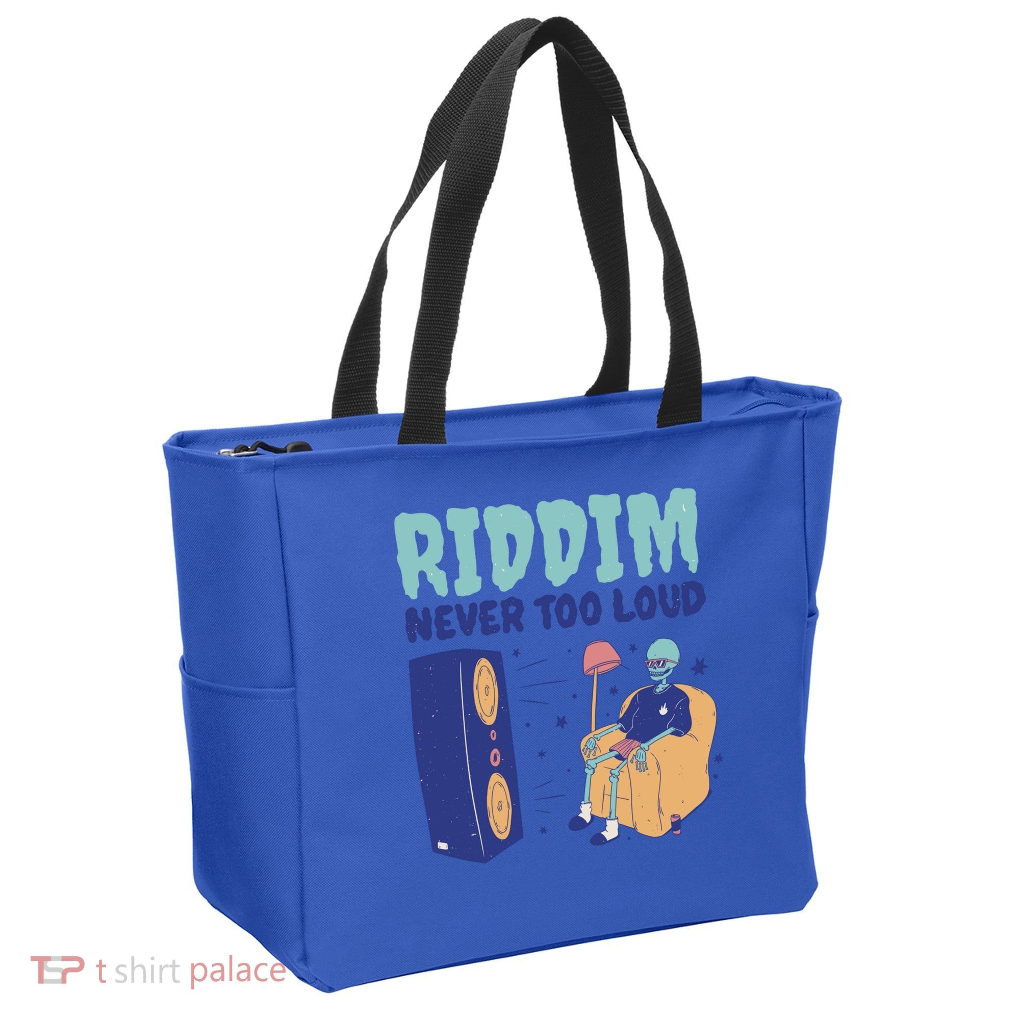 Riddim Never Too Loud Funny Dubstep Skeleton Gift Tote Bag