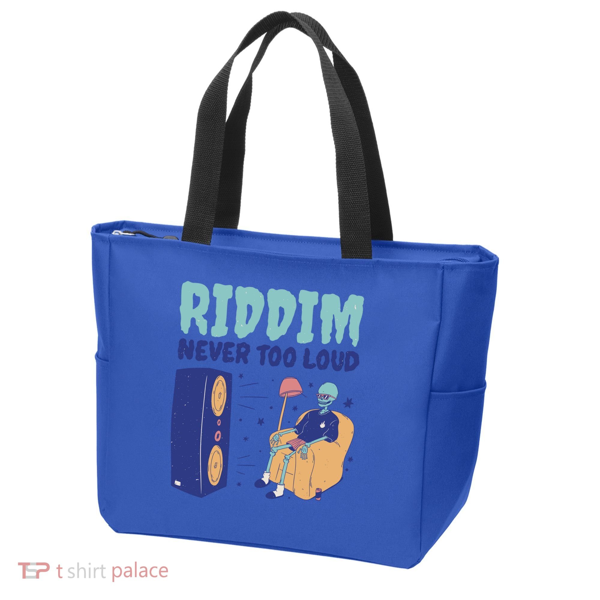 Riddim Never Too Loud Funny Dubstep Skeleton Gift Tote Bag