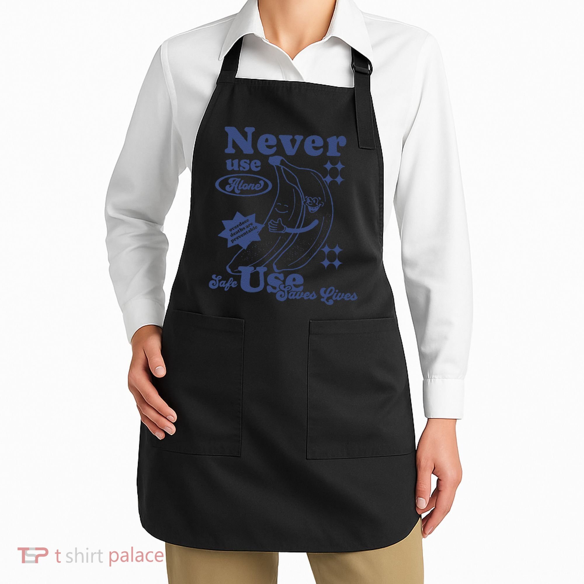 Retro Never Use Alone Harm Reduction Apron