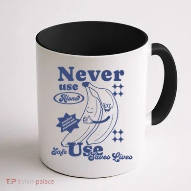 Retro Never Use Alone Harm Reduction Coffee Mug back