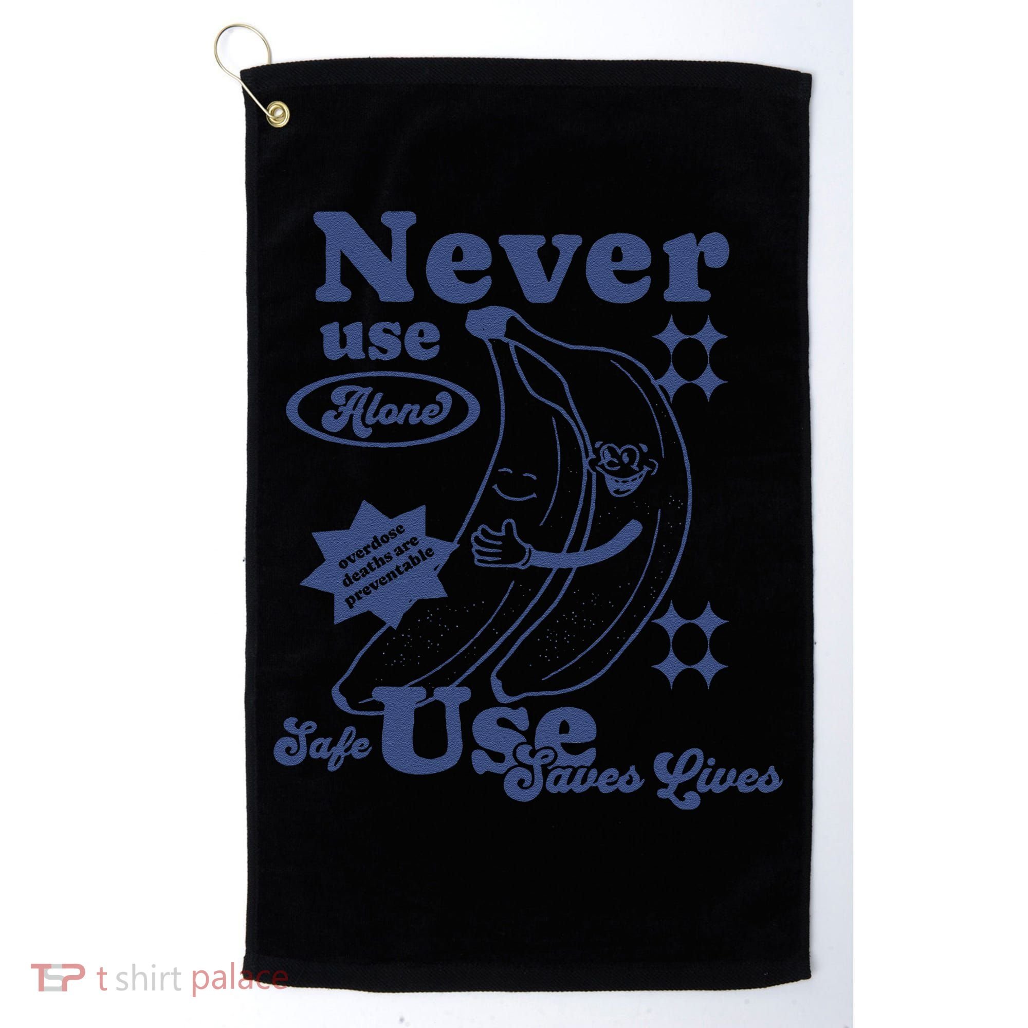 Retro Never Use Alone Harm Reduction Golf Towel