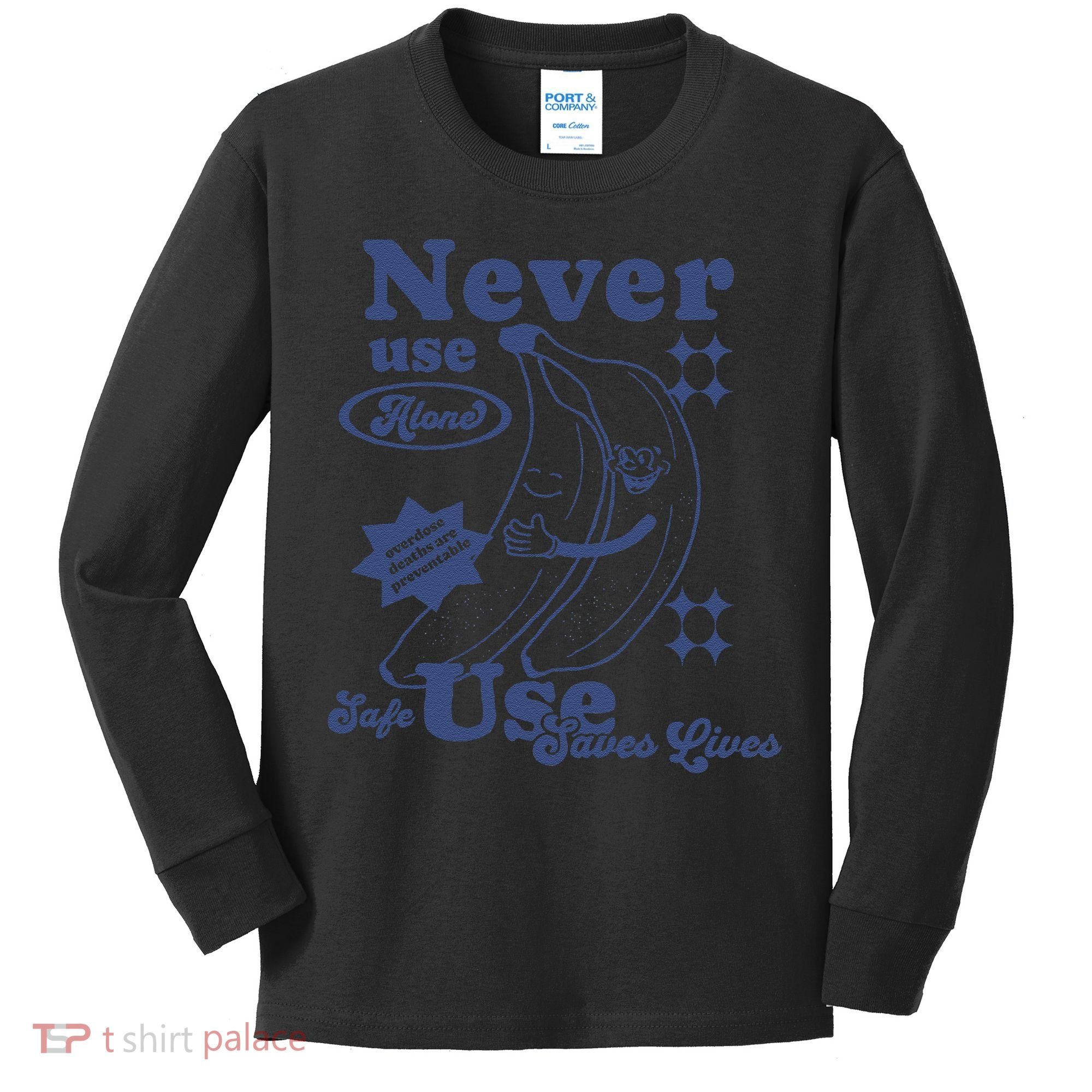Retro Never Use Alone Harm Reduction Kids Long Sleeve Shirt