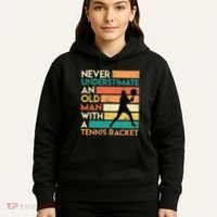 Retro Never underestimate an old man Tennis racket Hoodie thumb 5