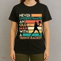 Retro Never underestimate an old man Tennis racket T-Shirt thumb 4