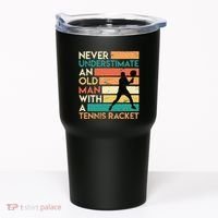 Retro Never underestimate an old man Tennis racket Tumbler thumb 0