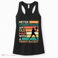 Retro Never underestimate an old man Tennis racket Women's Tank Top thumb 0
