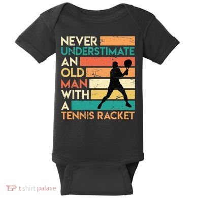 Retro Never underestimate an old man Tennis racket Baby Bodysuit