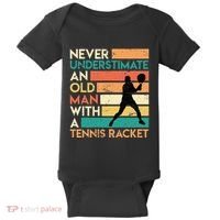 Retro Never underestimate an old man Tennis racket Baby Bodysuit thumb 0