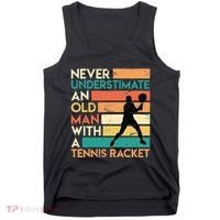 Retro Never underestimate an old man Tennis racket Tank Top thumb 0