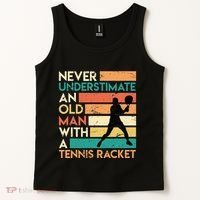 Retro Never underestimate an old man Tennis racket Tank Top thumb 2