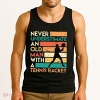 Retro Never underestimate an old man Tennis racket Tank Top thumb 3