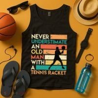 Retro Never underestimate an old man Tennis racket Tank Top thumb 4