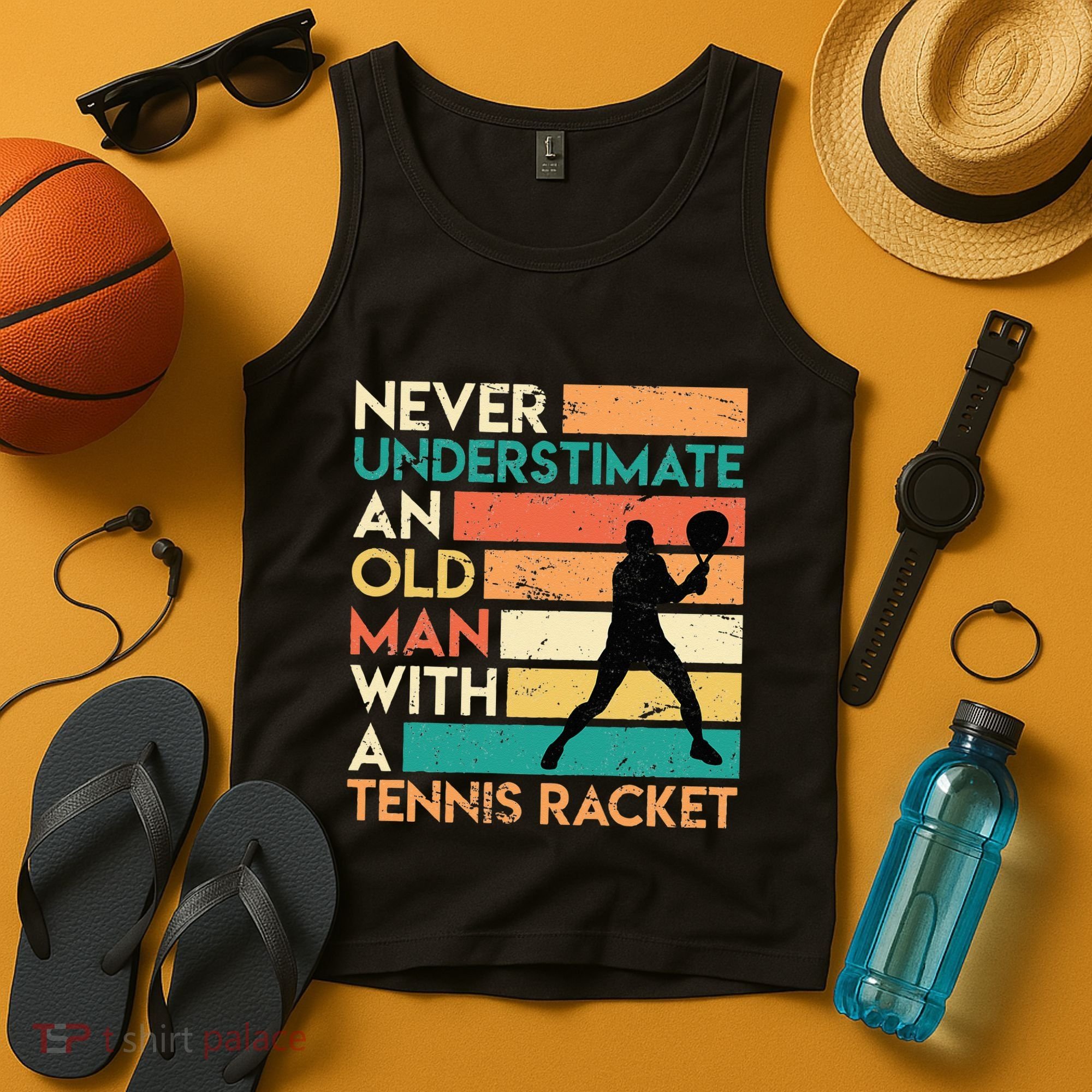 Retro Never underestimate an old man Tennis racket Tank Top