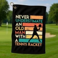 Retro Never underestimate an old man Tennis racket Golf Towel thumb 1