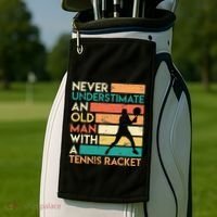 Retro Never underestimate an old man Tennis racket Golf Towel thumb 2
