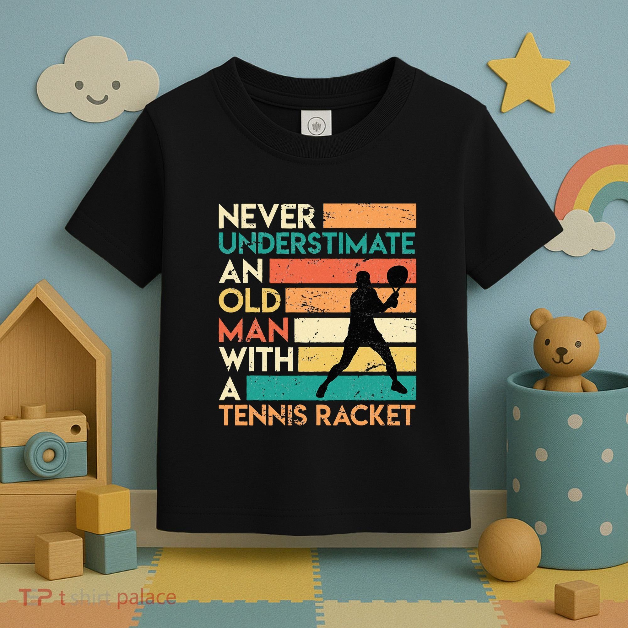 Retro Never underestimate an old man Tennis racket Toddler T-Shirt