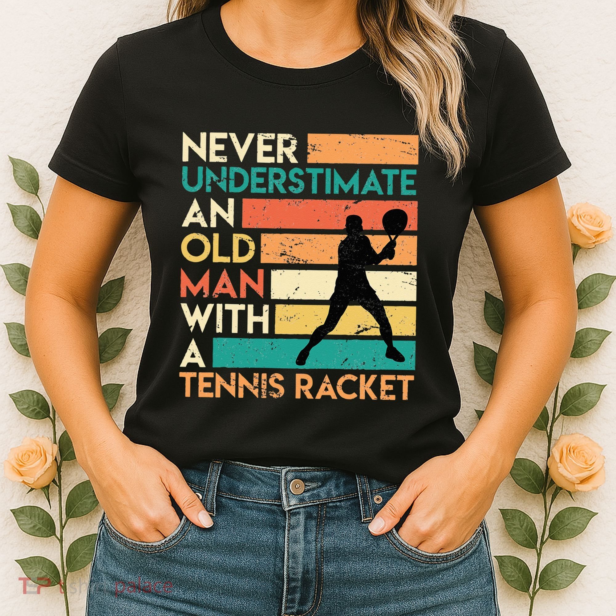 Retro Never underestimate an old man Tennis racket Women's T-Shirt