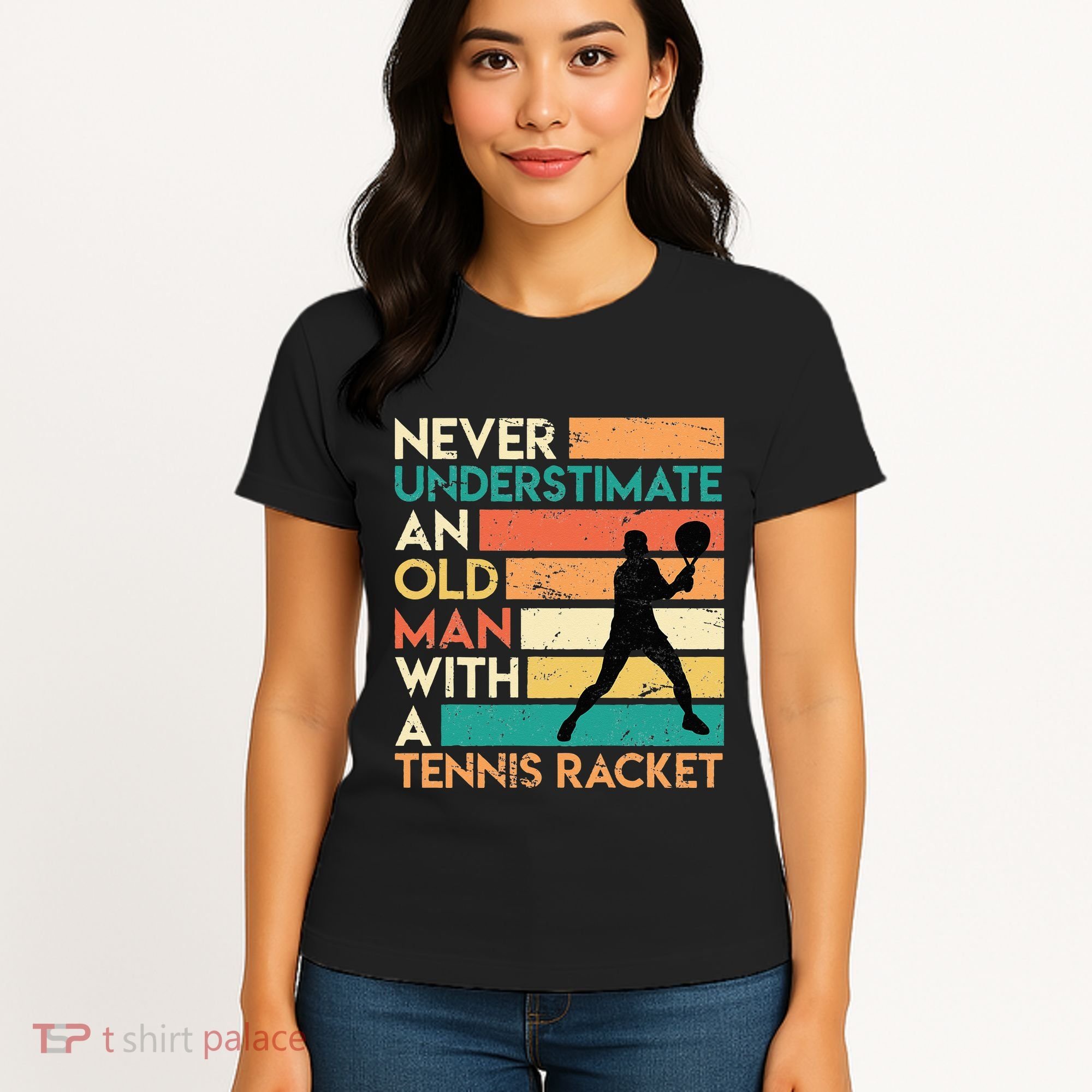 Retro Never underestimate an old man Tennis racket Women's T-Shirt