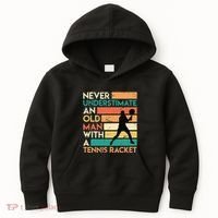 Retro Never underestimate an old man Tennis racket Kids Hoodie thumb 0