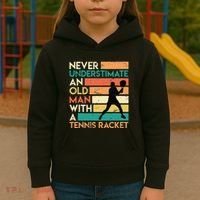 Retro Never underestimate an old man Tennis racket Kids Hoodie thumb 3
