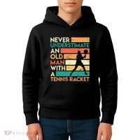 Retro Never underestimate an old man Tennis racket Kids Hoodie thumb 4