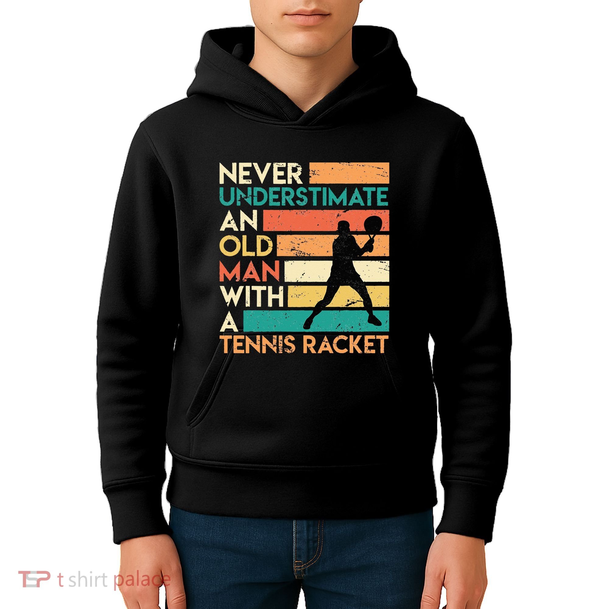 Retro Never underestimate an old man Tennis racket Kids Hoodie