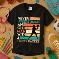 Retro Never underestimate an old man Tennis racket Kids T-Shirt thumb 3