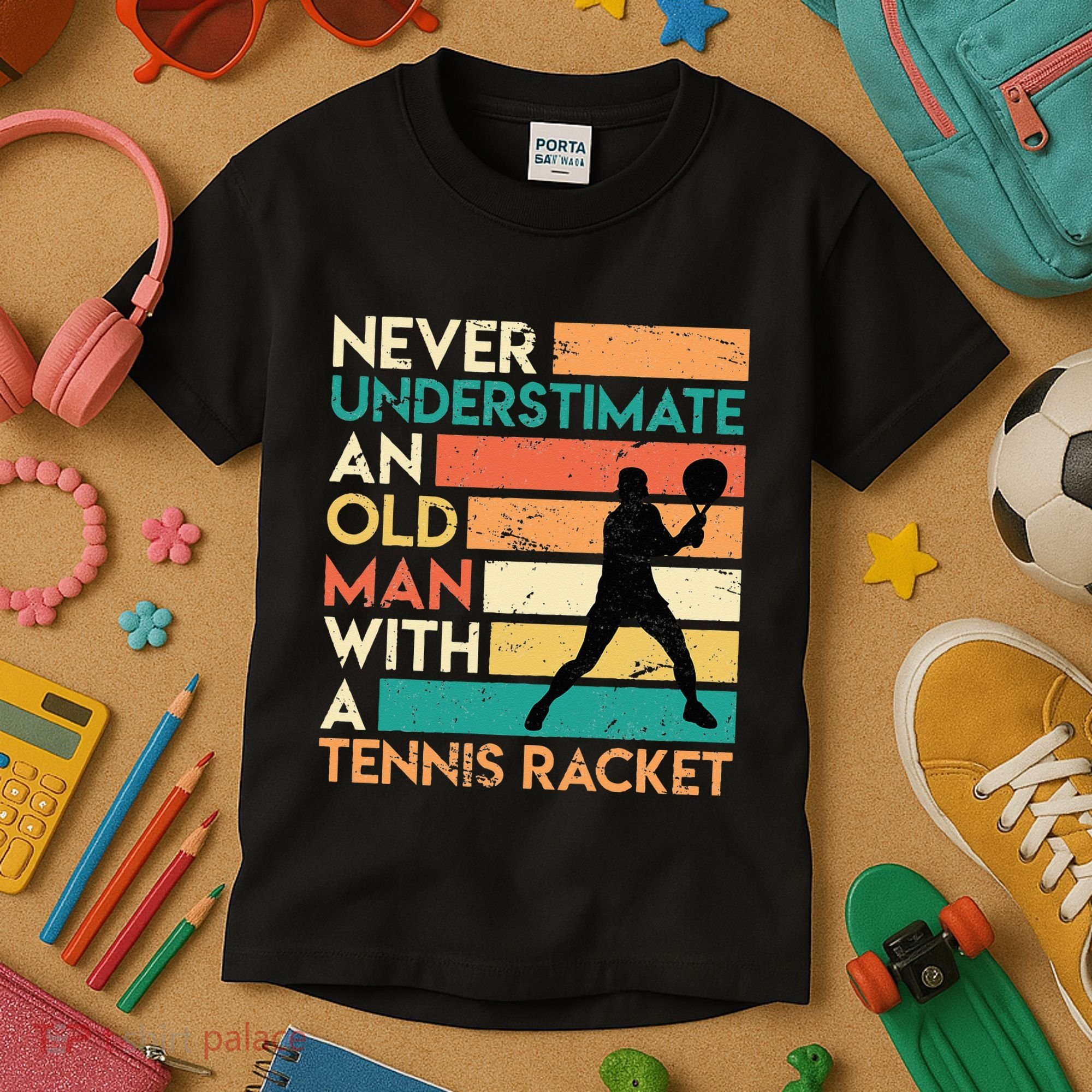 Retro Never underestimate an old man Tennis racket Kids T-Shirt