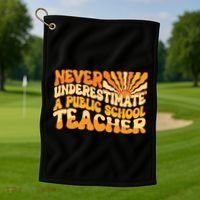 Retro Never Underestimate A Public A School Teacher Golf Towel thumb 1