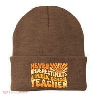 Retro Never Underestimate A Public A School Teacher Beanie thumb 0
