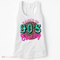 Raised On 90s Country Retro Music Leopard Cow Girl Funny Women's Tank Top thumb 0