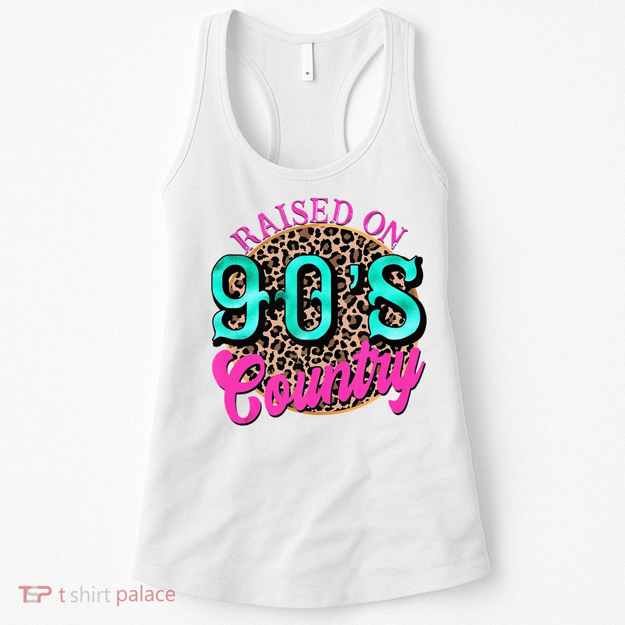 Raised On 90s Country Retro Music Leopard Cow Girl Funny Women's Tank Top