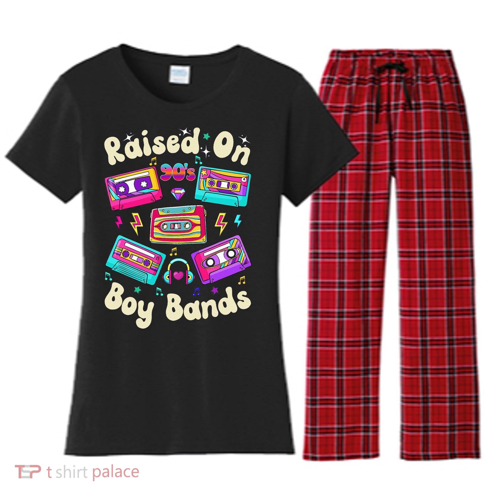 Raised On 90s Boy Bands Cassette Tape Retro Women's Flannel Pajama Set