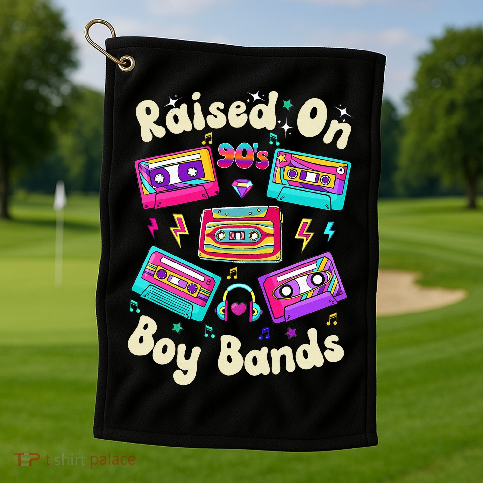Raised On 90s Boy Bands Cassette Tape Retro Golf Towel