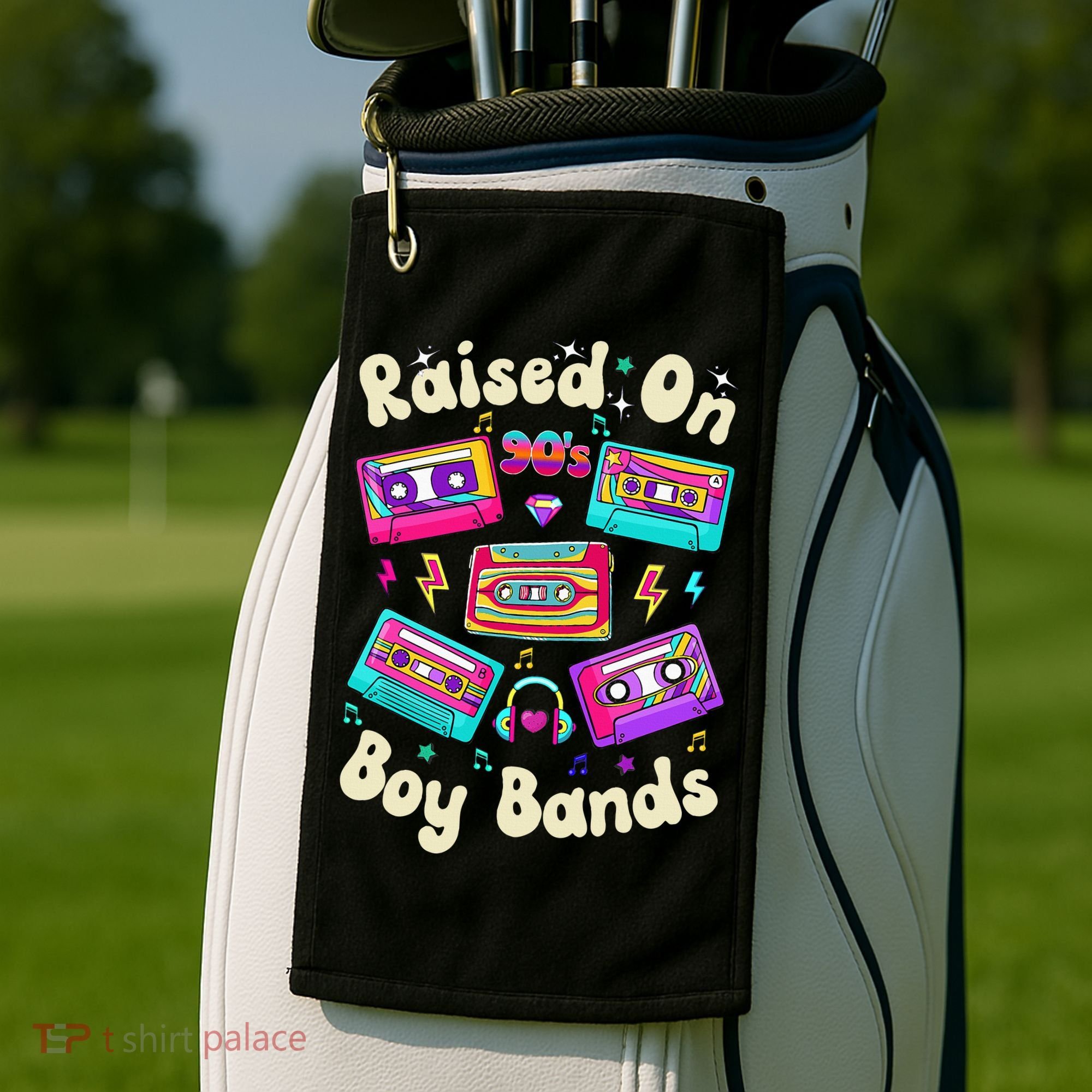 Raised On 90s Boy Bands Cassette Tape Retro Golf Towel