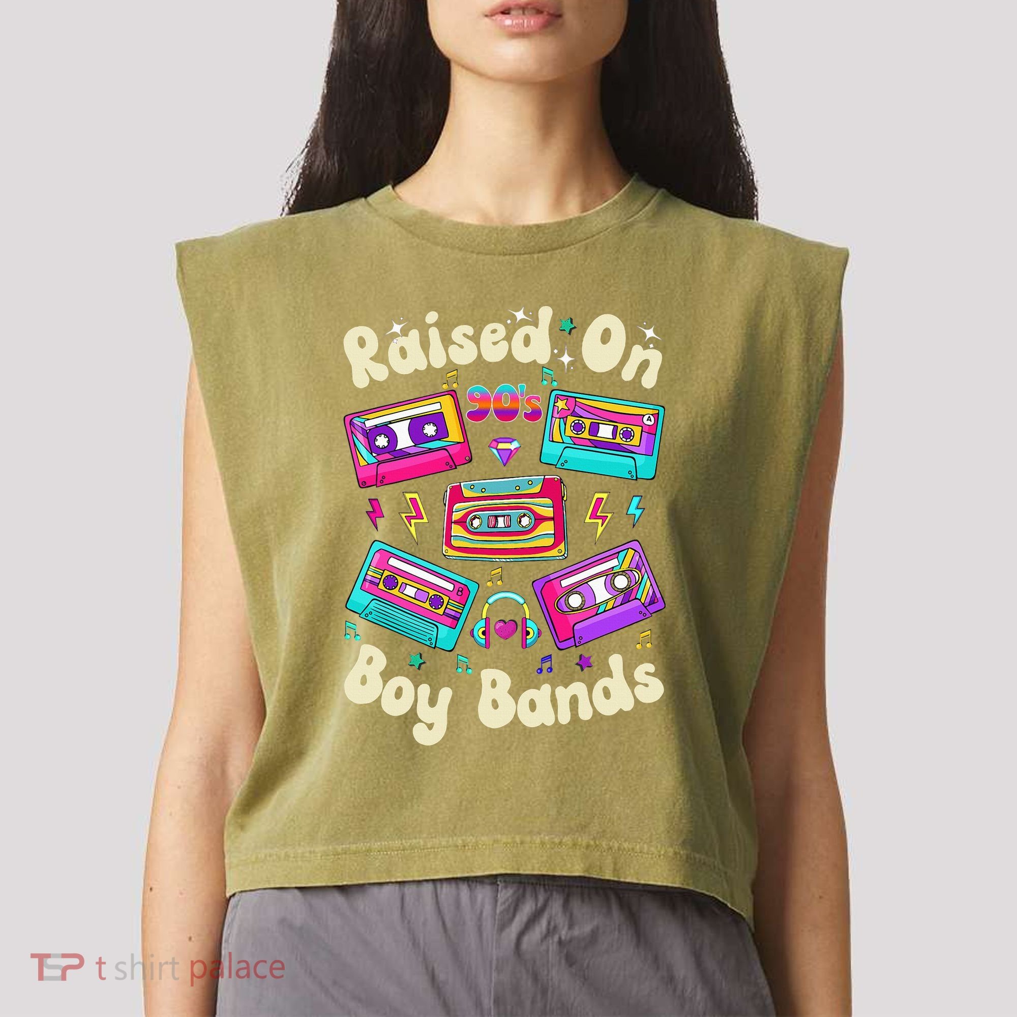 Raised On 90s Boy Bands Cassette Tape Garment-Dyed Women's Muscle Tee