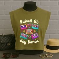Raised On 90s Boy Bands Cassette Tape Garment-Dyed Women's Muscle Tee thumb 3