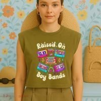 Raised On 90s Boy Bands Cassette Tape Garment-Dyed Women's Muscle Tee thumb 4