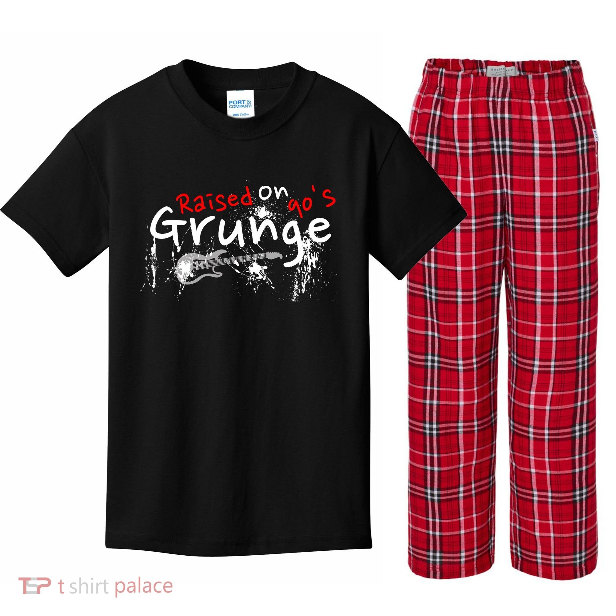 Raised On 90S Grunge Rock Music Lover Kids Plaid Pajama Set